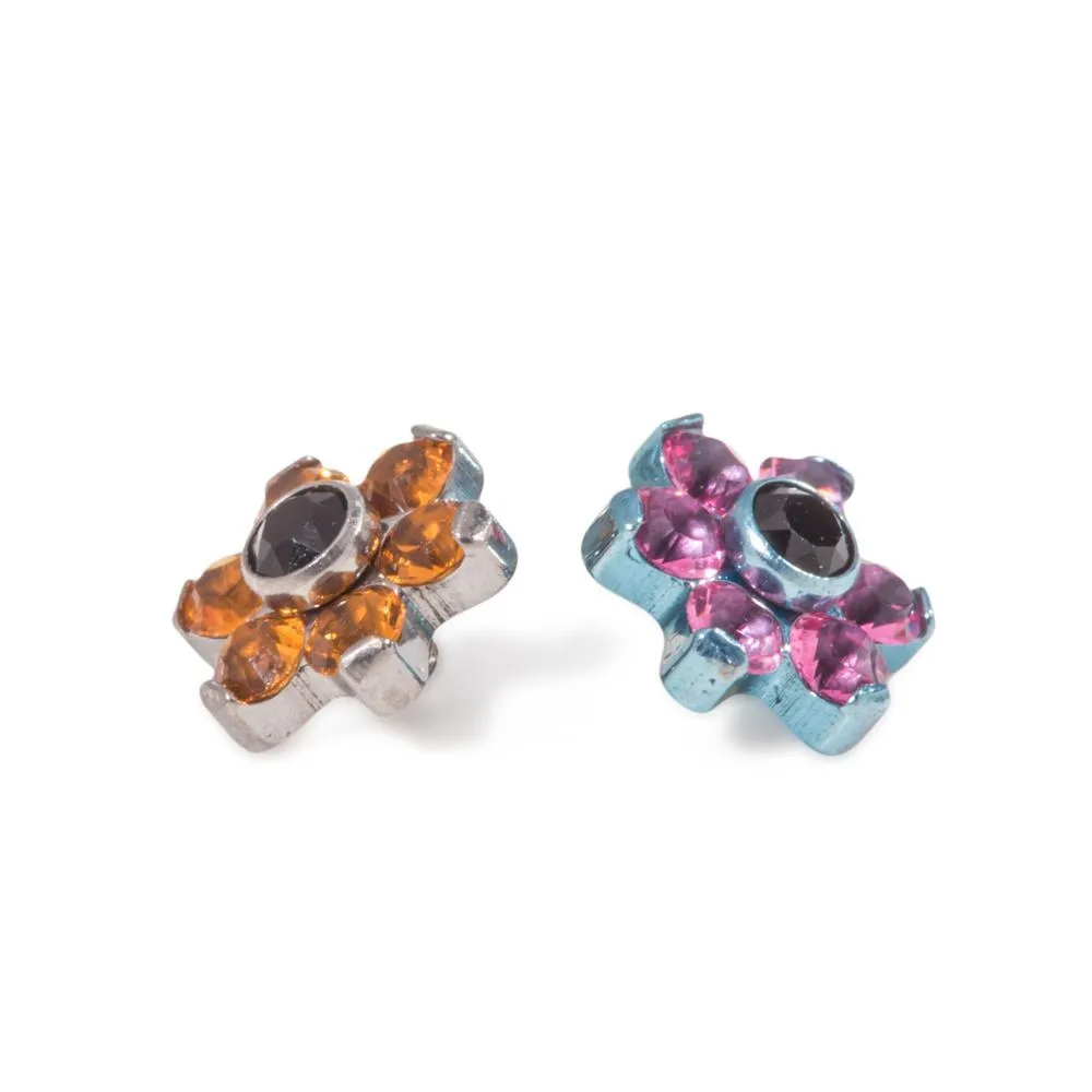 Tilum 14g-12g Internally Threaded Titanium Jewel Flower Top with Black Center - Choose Petal Jewel Color - Price Per 1