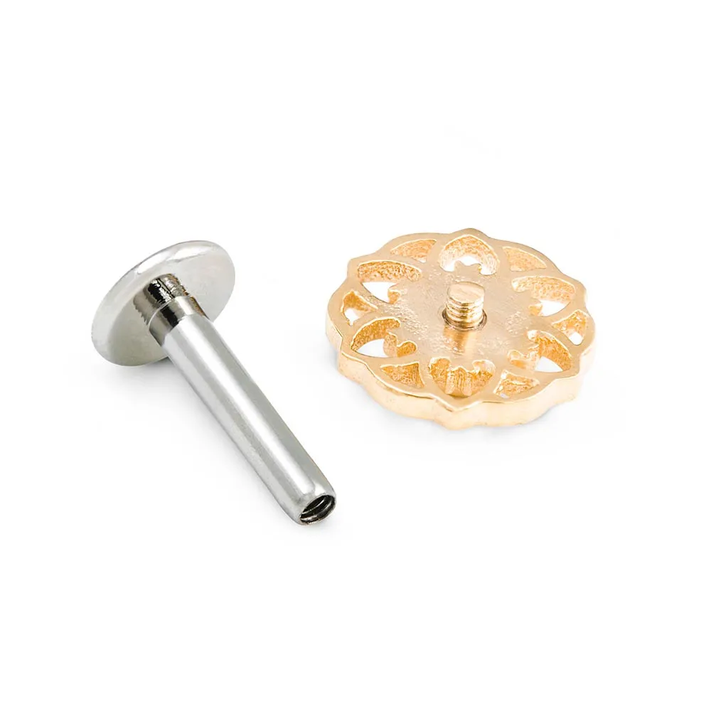 Tilum 14g-12g Internally Threaded Yellow Gold Hellebore Top - Crystal Jewel Center - Price Per 1