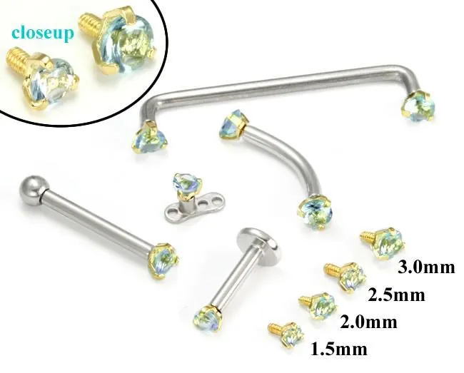 Tilum 14g-12g Internally Threaded Yellow Gold Light Blue Jewel Top - Price Per 1