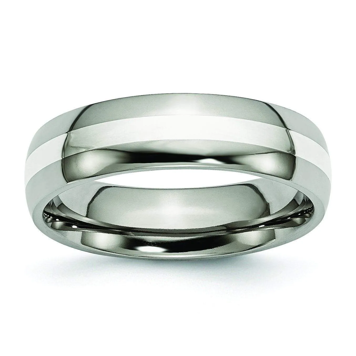 Titanium Ring  Silver Inlay High Polish Finish in 6mm