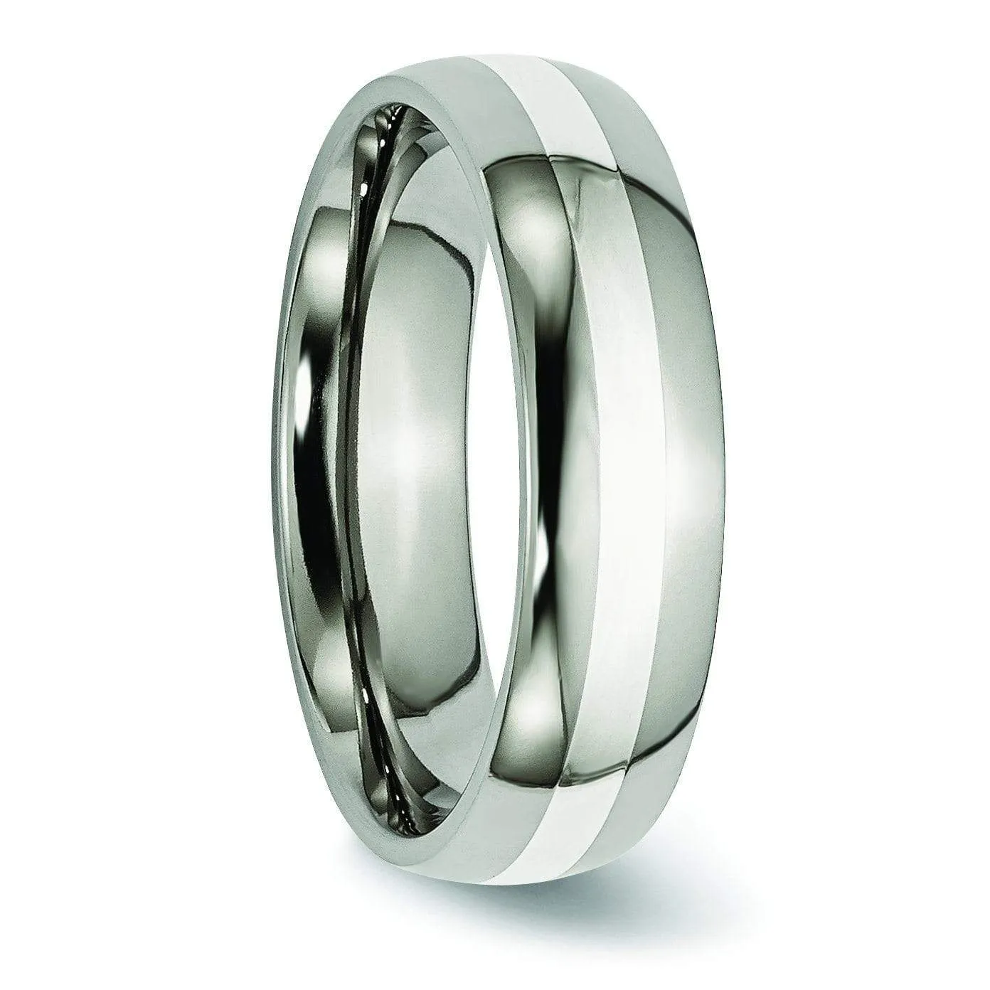 Titanium Ring  Silver Inlay High Polish Finish in 6mm