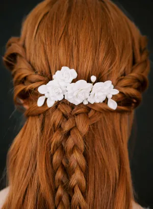 Triple clay rose bridal hair comb - Style #2394