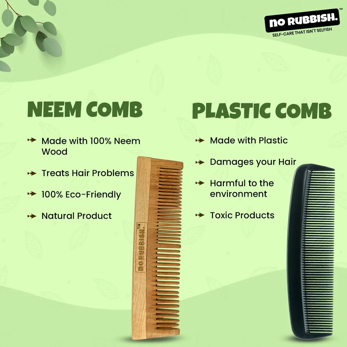 Unisex Neem Wooden Comb (Pack of 1) | Infused with Neem and Tulsi