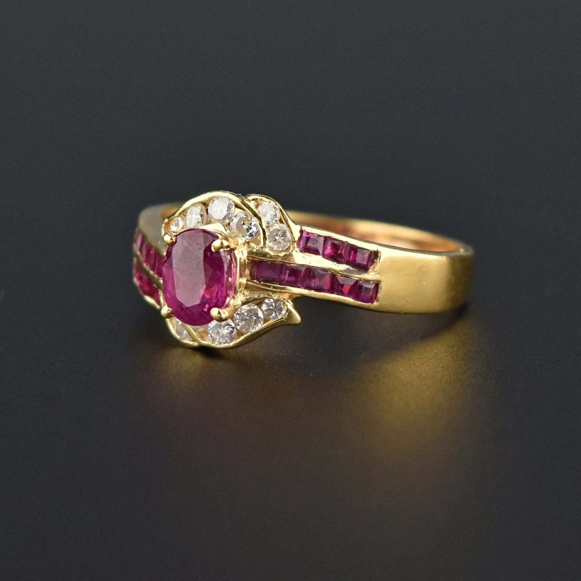 Vintage 14K Gold Natural Ruby and Diamond Ring, Sz 6