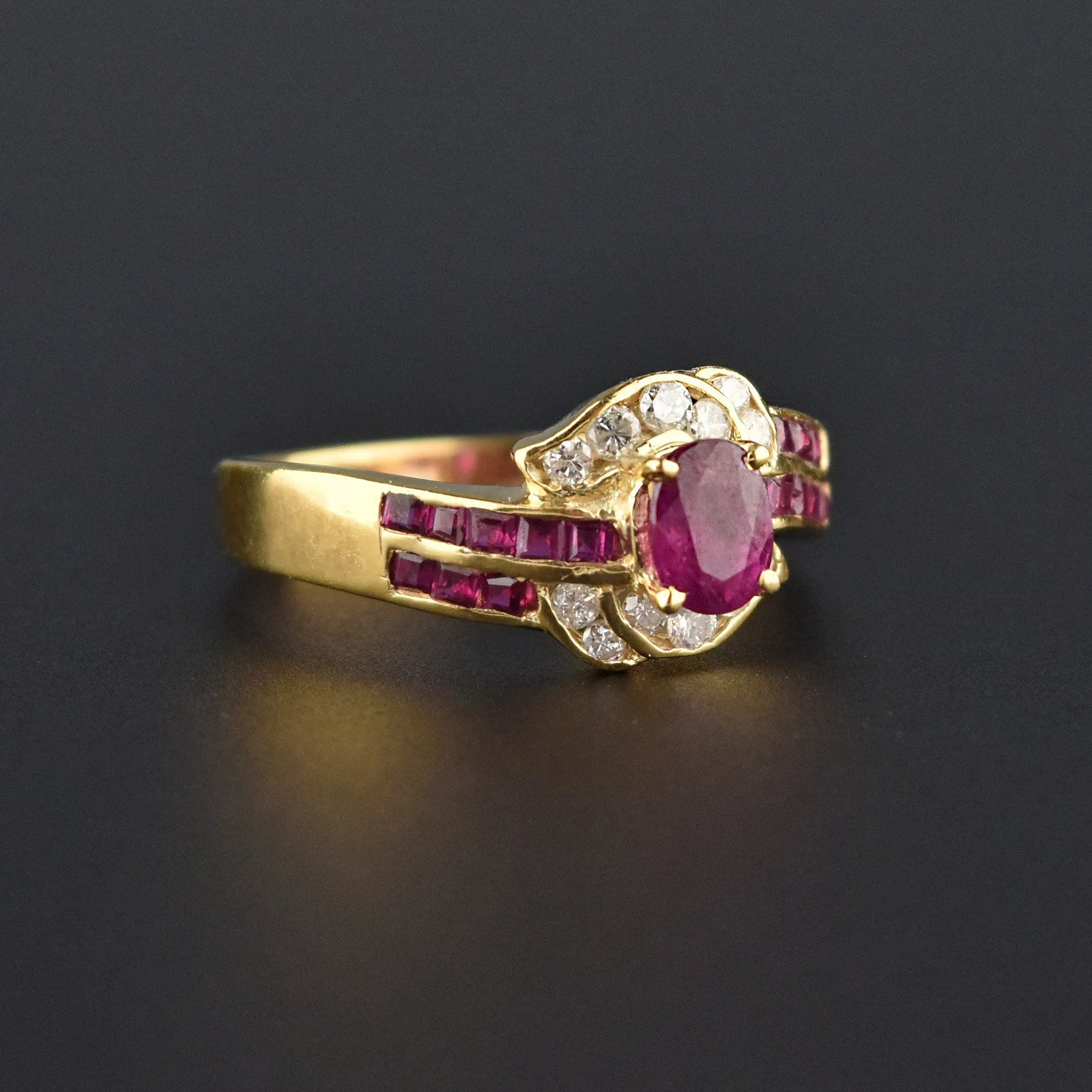 Vintage 14K Gold Natural Ruby and Diamond Ring, Sz 6