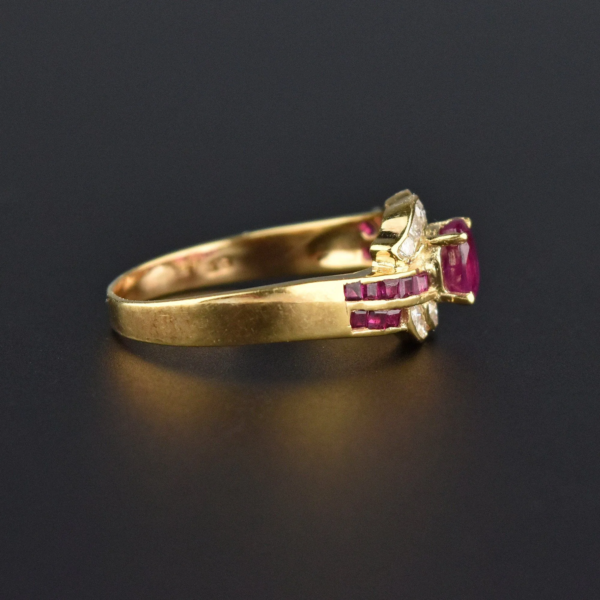 Vintage 14K Gold Natural Ruby and Diamond Ring, Sz 6