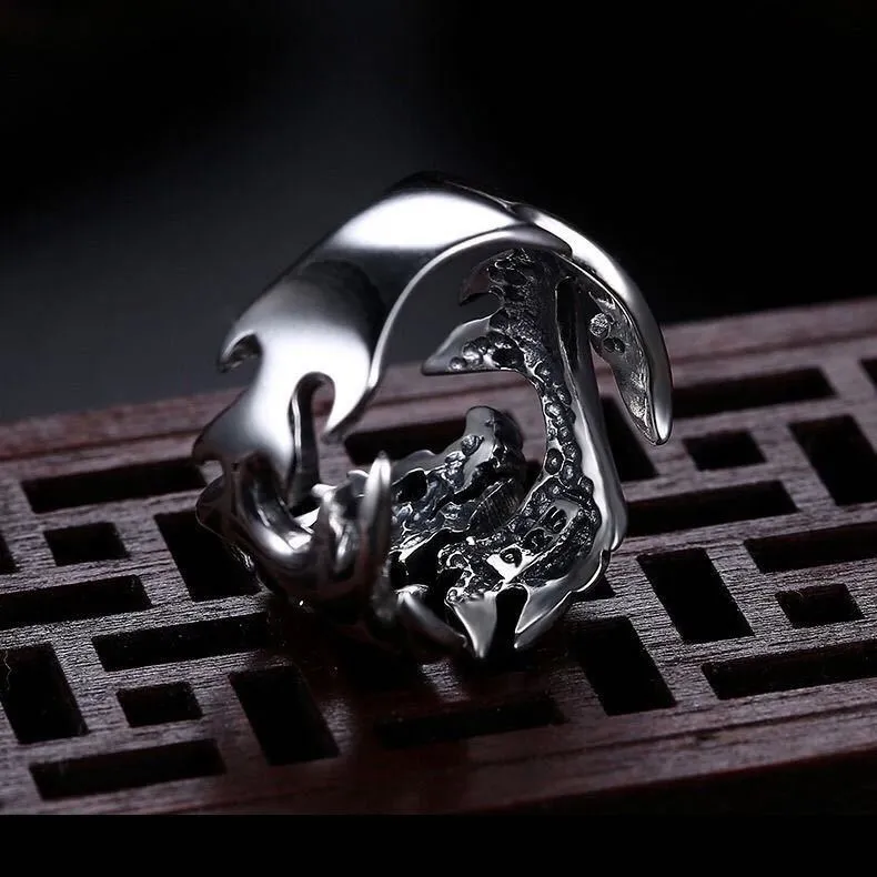 Vintage Flame Dragon Silver Ring for Men: Zodiac-Inspired Elegance