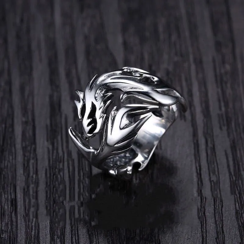 Vintage Flame Dragon Silver Ring for Men: Zodiac-Inspired Elegance