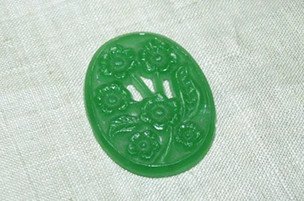 Vintage Glass Cabochons, Jade Green Floral Oval