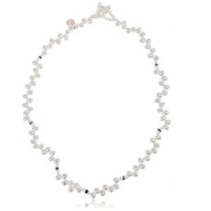 White Freshwater Pearl, Aquamarine & Iolite Droplet Necklace