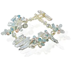 White Multi-Coloured Pearl & Semi Precious Stone 'Abstract' Bracelet