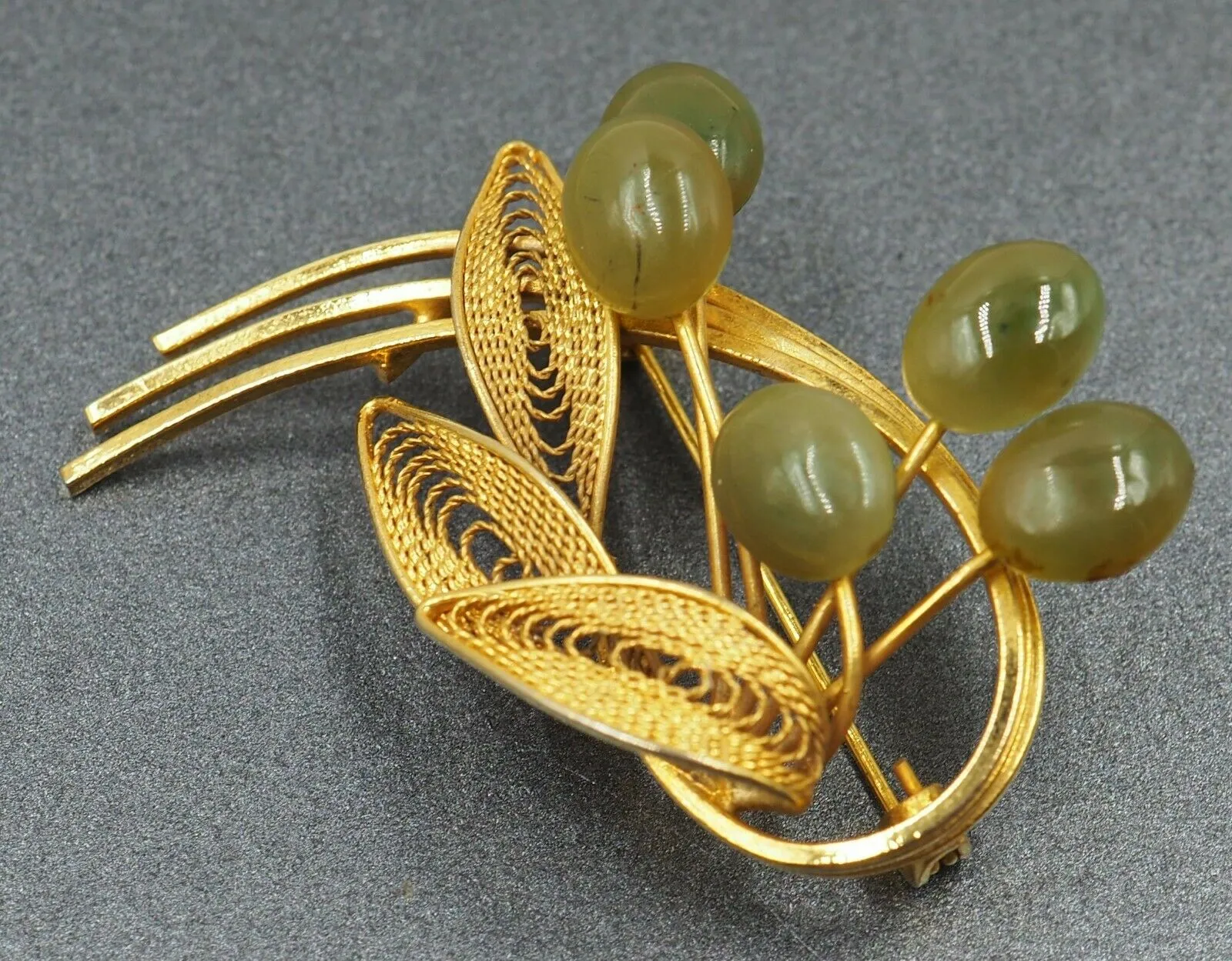 Yellow Gold Plated Jade Brooch