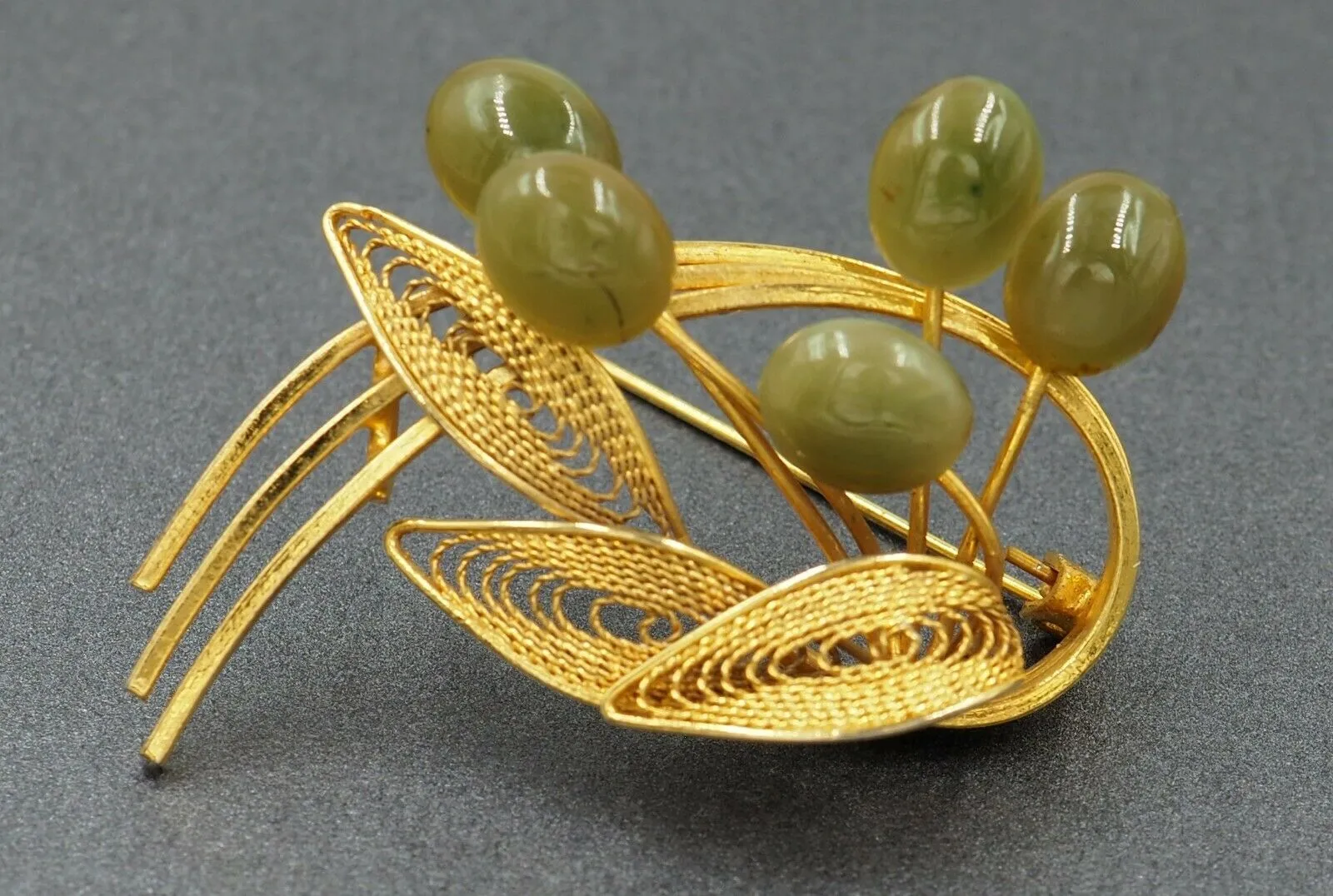 Yellow Gold Plated Jade Brooch