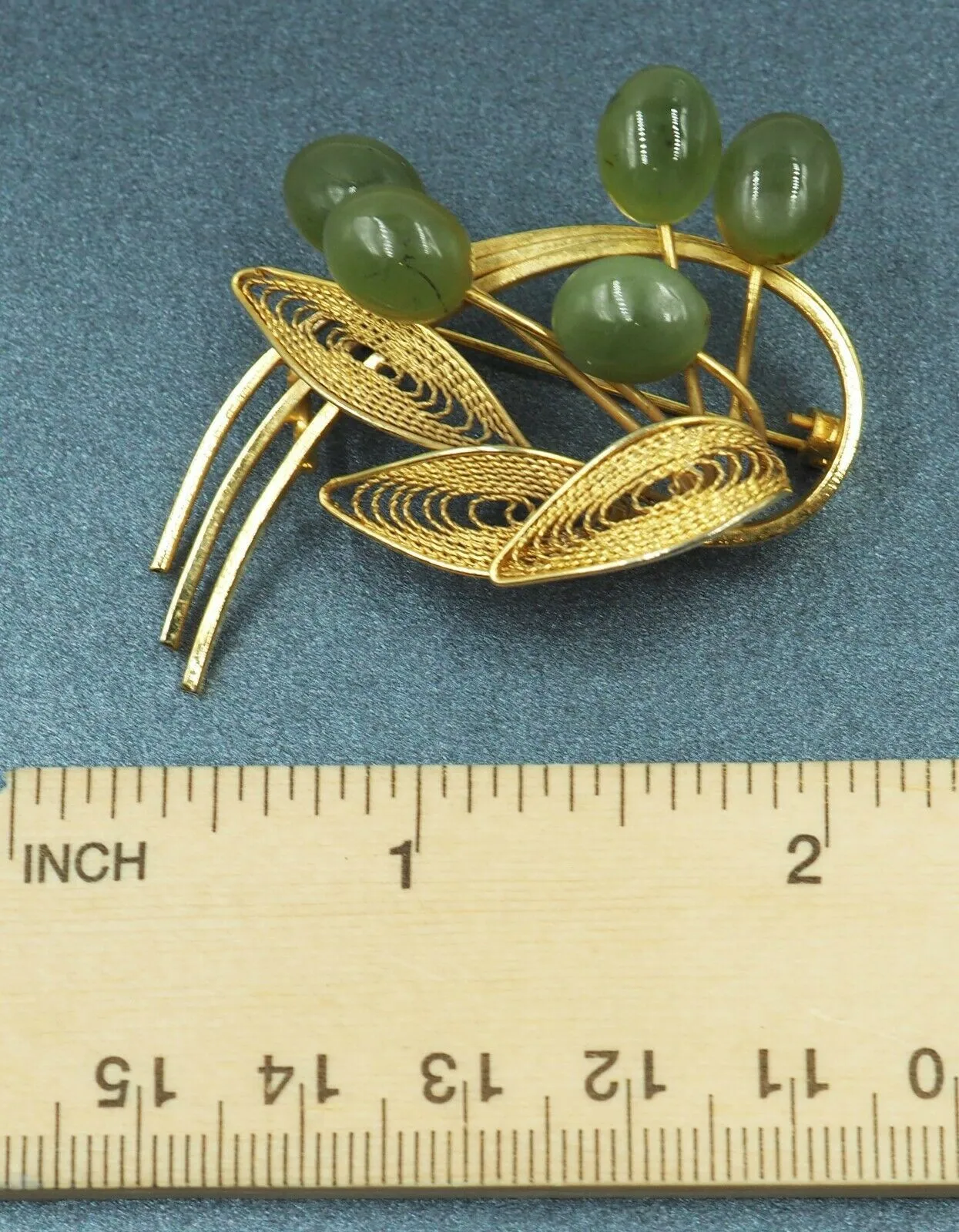 Yellow Gold Plated Jade Brooch