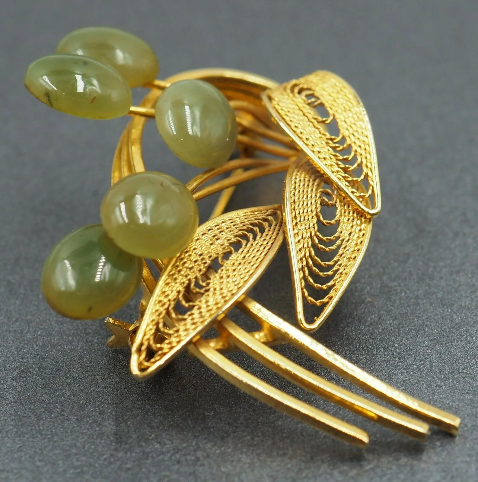 Yellow Gold Plated Jade Brooch