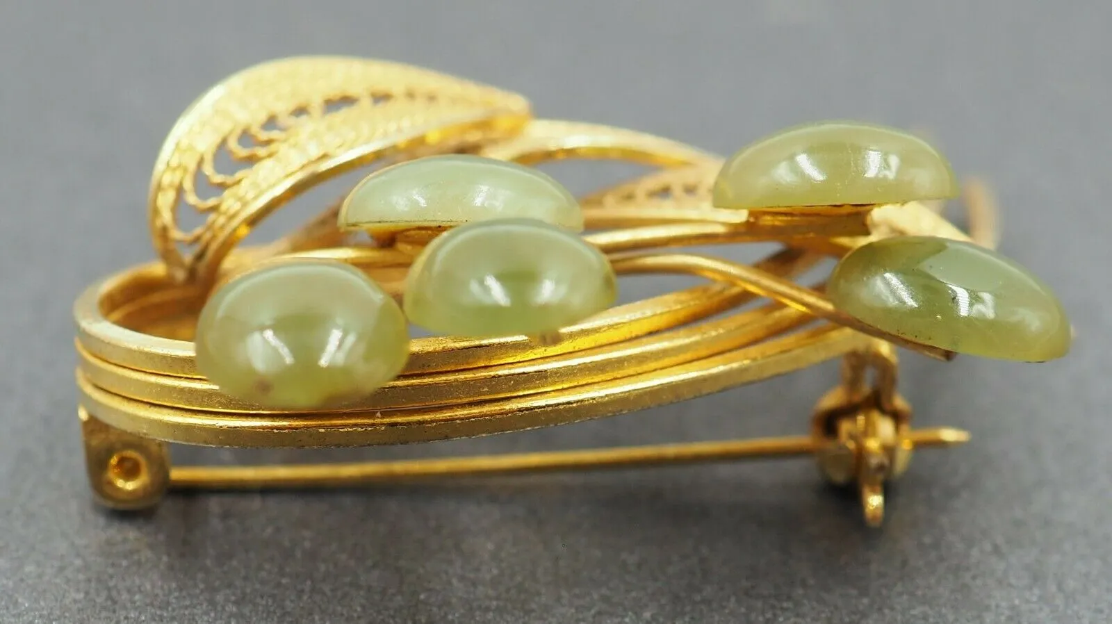 Yellow Gold Plated Jade Brooch